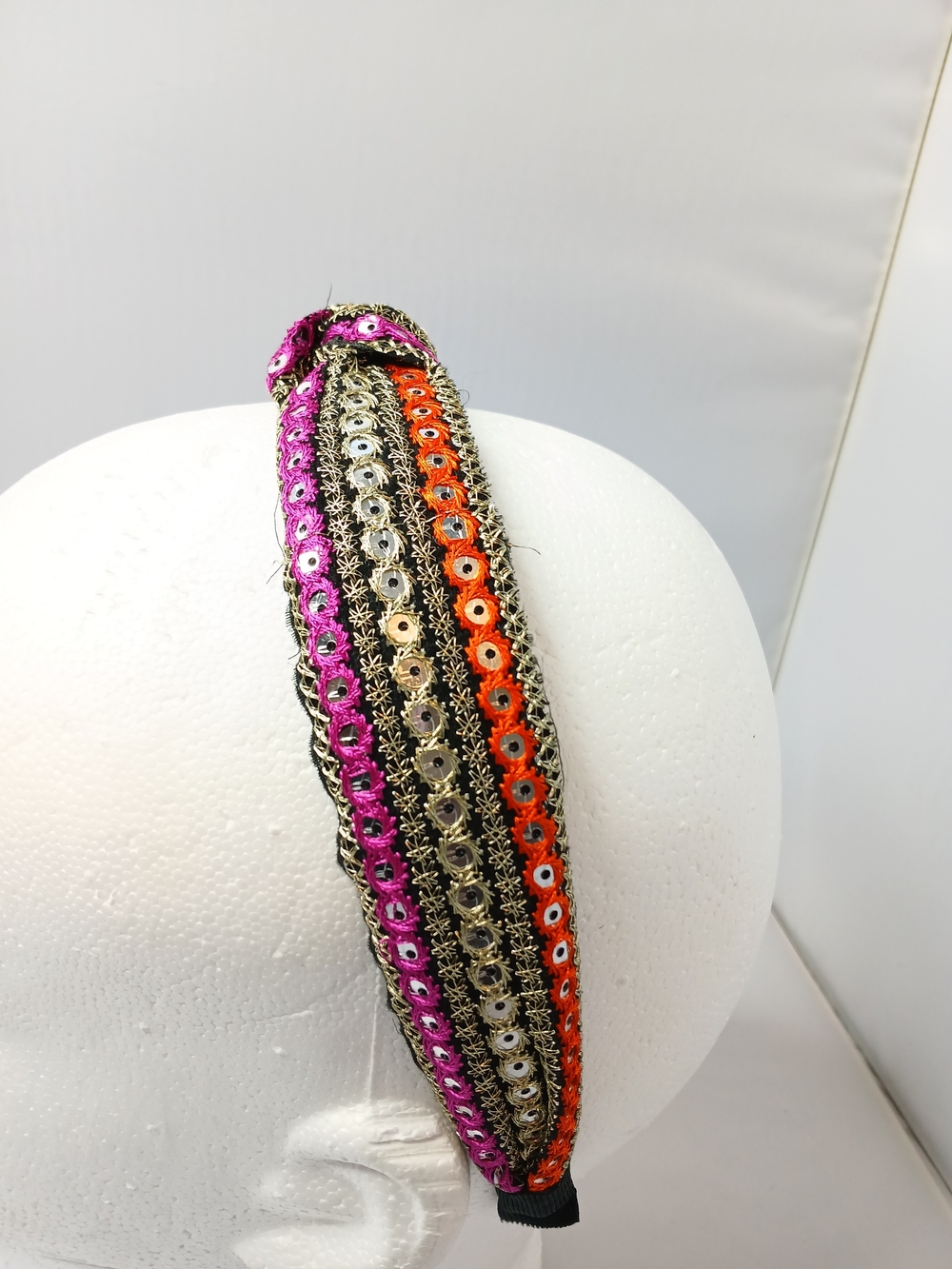A144. Embellished Headband in Black & Pink New - Picture 2 of 4